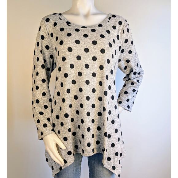 Green Envelope Long Sleeve Top 1X Black Gray Polka Dot Heather Stretch High Low - Picture 8 of 8